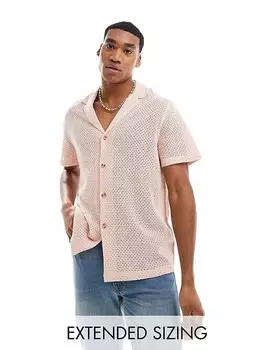ASOS DESIGN – Рубашка свободного кроя с короткими рукавами фактурного пыльно-розового цвета и глубоким воротником с лацканами
