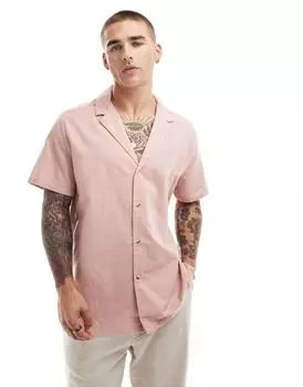 ASOS DESIGN – рубашка свободного кроя с кубинским воротником из смесового льна пыльно-розового цвета