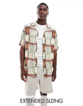 ASOS DESIGN – Рубашка свободного кроя с винтажным узором и кубинским воротником