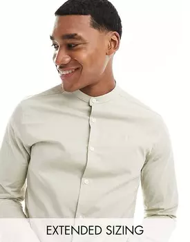 ASOS DESIGN – Рубашка узкого кроя каменно-бежевого цвета с дедушкиным воротником