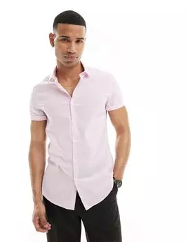 ASOS DESIGN – рубашка узкого кроя в светло-розовую полоску с короткими рукавами