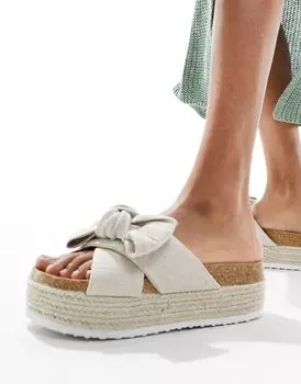 ASOS DESIGN Сандалии на плоской подошве из натуральной ткани с бантом ASOS DESIGN