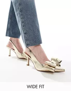 ASOS DESIGN – Sapphire – Золотые туфли на среднем каблуке с бантом, широкая посадка