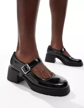 ASOS DESIGN – Saxton – Черные лакированные туфли Мэри Джейн на каблуке и толстой подошве