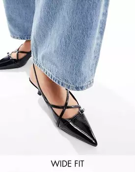 ASOS DESIGN – Scottie – Черные туфли широкого кроя с каблуком и пряжкой