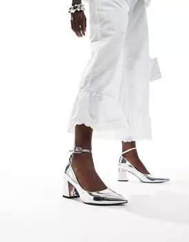 ASOS DESIGN – Security – Серебристые туфли на среднем каблуке