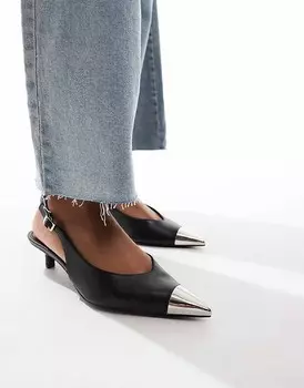 ASOS DESIGN — Seeker — Черные туфли на среднем каблуке с вырезом на носке и ремешком сзади