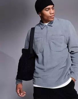 ASOS DESIGN — Серая флисовая толстовка с воротником и молнией на шее