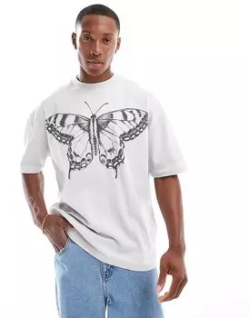 ASOS DESIGN – Серая футболка оверсайз с принтом спереди