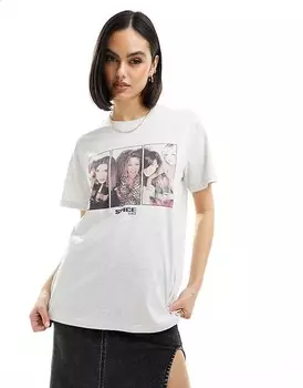 ASOS DESIGN — серая футболка стандартного кроя с лицензионным графическим принтом Spice Girls–
