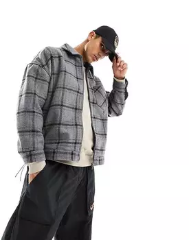 ASOS DESIGN – Серая куртка Харрингтон в клетку оверсайз