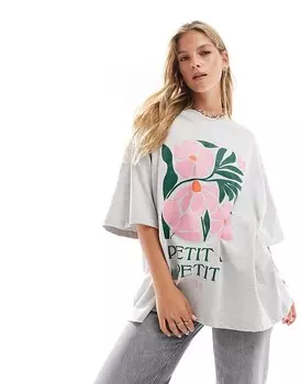 ASOS DESIGN – серая меланжевая футболка оверсайз с цветочным рисунком