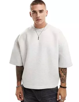 ASOS DESIGN – серая толстовка с короткими рукавами из плотного дайверского материала