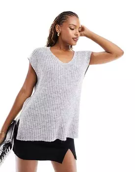 ASOS DESIGN – Серая удлиненная майка в рубчик с V-образным вырезом
