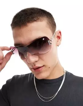 ASOS DESIGN – серебряные солнцезащитные очки без оправы с розовыми и серыми линзами