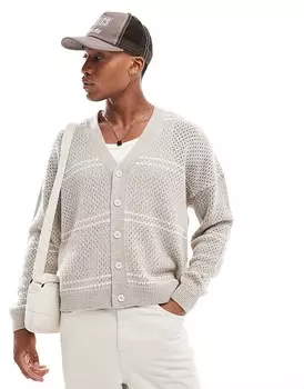 ASOS DESIGN — серо-белый вязаный кардиган в свободную полоску в свободную полоску