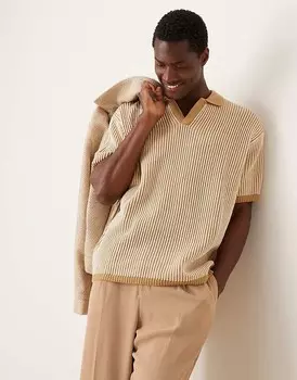 ASOS DESIGN – Серо-серая полосатая трикотажная рубашка-поло оверсайз с вырезом горловины