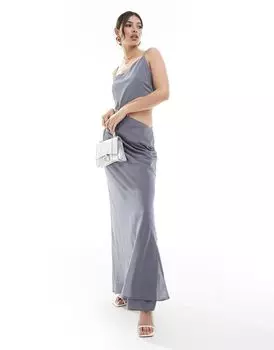 ASOS DESIGN – Серое асимметричное платье макси на бретелях и вырезе