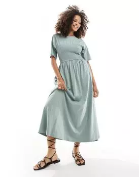 ASOS DESIGN – Серое платье-футболка миди со сборкой на груди