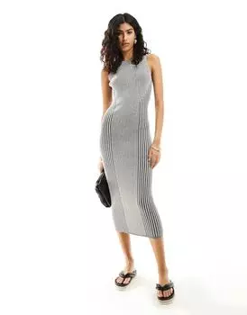 ASOS DESIGN – серое вязаное платье миди со складками и контрастной отделкой