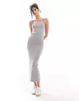 ASOS DESIGN – Серое вязаное платье миди на тонких бретелях
