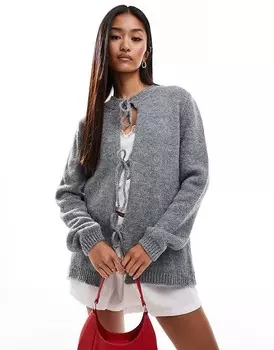 ASOS DESIGN — серый кардиган оверсайз из смесовой шерсти с завязкой спереди