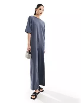 ASOS DESIGN – Серый комбинезон-футболка оверсайз с карманами
