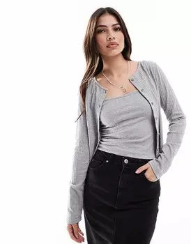 ASOS DESIGN – Серый меланжевый комплект 2-в-1: майка и кардиган