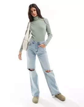 ASOS DESIGN – Серый полосатый свитер и подвернутая водолазка из очень мягкого трикотажа с начесом