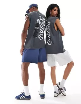 ASOS DESIGN – Серый топ унисекс без рукавов с лицензионным логотипом Coca-Cola
