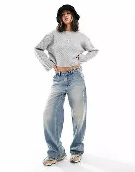 ASOS DESIGN – Серый вязаный свитер свободного кроя с круглым вырезом и широкими манжетами