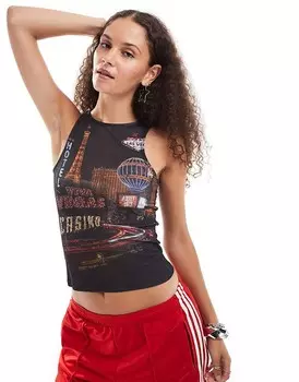 ASOS DESIGN — сетчатый топ без рукавов с графикой Лас-Вегаса и стразами