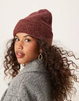 ASOS DESIGN шапка крупной вязки с двойным подворотом бордового цвета