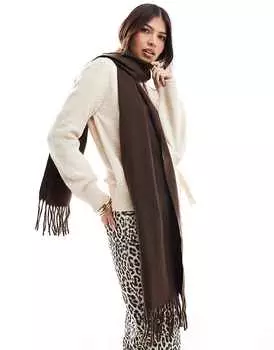 ASOS DESIGN – шарф из ткани шоколадного цвета с бахромой