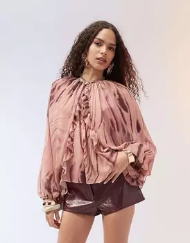 ASOS DESIGN – шифоновый топ с декоративными рюшами, рукавами-накидками и узором