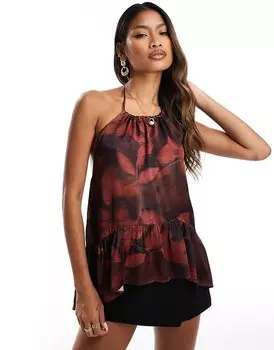 ASOS DESIGN – шифоновый топ с высоким вырезом через шею и цветочным узором