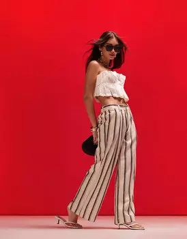 ASOS DESIGN – Широкие брюки для папы с льняной отделкой и морскими полосками