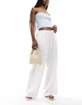 ASOS DESIGN – Широкие брюки из твила цвета слоновой кости на кулиске