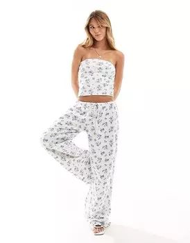 ASOS DESIGN – Широкие брюки с цветочным и черничным принтом и вафельной фактурой, комплект