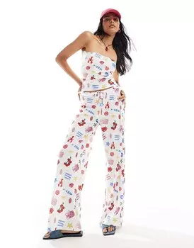 ASOS DESIGN - Широкие брюки с фактурным фруктом, часть комплекта