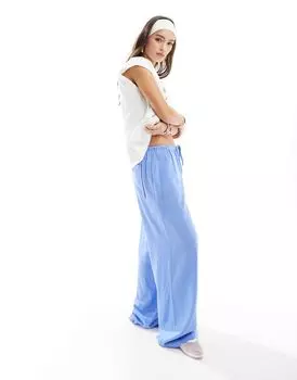 ASOS DESIGN — Широкие брюки синего цвета из смесового льна