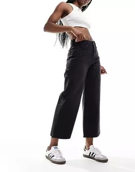 ASOS DESIGN – Широкие джинсы выцветшего черного цвета с укороченным кроем