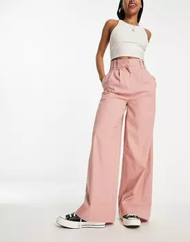 ASOS DESIGN – Широкие костюмные брюки приглушенного розового цвета со смесовым льном