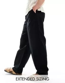 ASOS DESIGN — Широкие льняные брюки чинос черного цвета