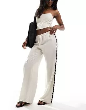 ASOS DESIGN – широкие льняные брюки натурального цвета с контрастной отделкой