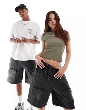 ASOS DESIGN – Широкие шорты унисекс с накладными карманами и декоративной строчкой черного цвета