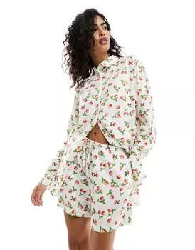 ASOS DESIGN – шорты без застежки с клубничным принтом и смесовым льном