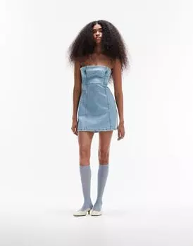 ASOS DESIGN – синее джинсовое мини-платье с вырезом-бандо