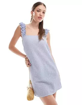 ASOS DESIGN – Синее фактурное мини-платье в полоску с короткими рукавами