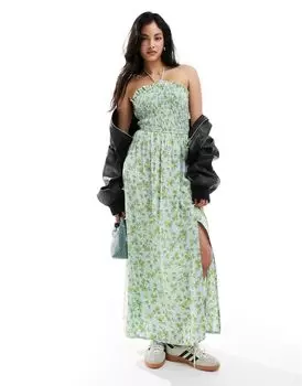 ASOS DESIGN – синее платье макси с рюшами и мелким узором